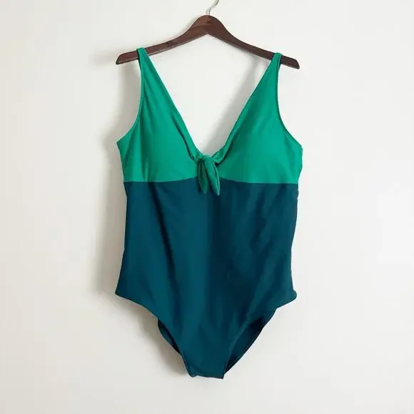 SUMMERSALT Tie Bust Colorblock Swimsuit Blue Green 22